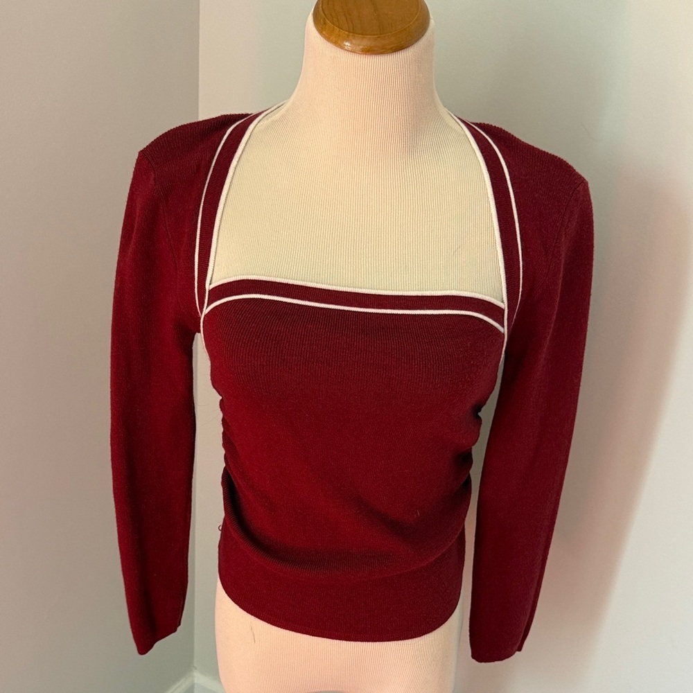 Cider Burgundy Red Sweater with White Trim